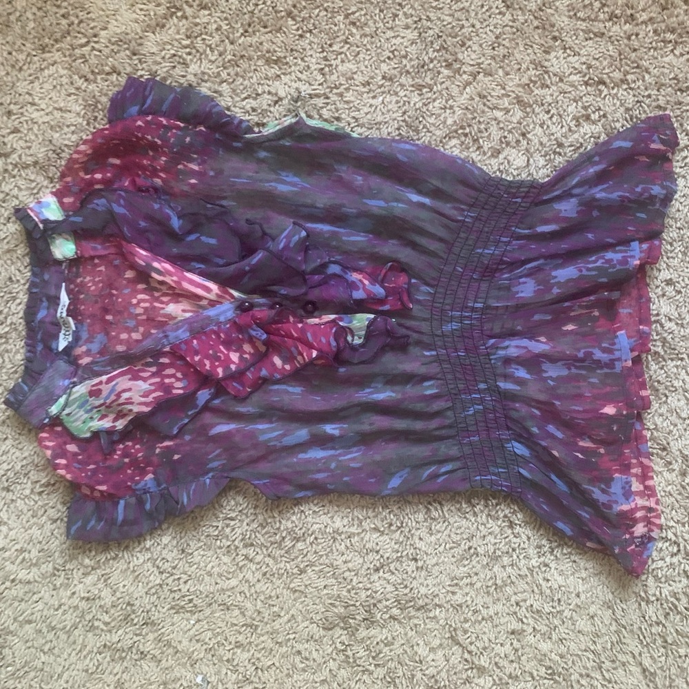 Colorfully Patterned Sheer Sleeves Blouse